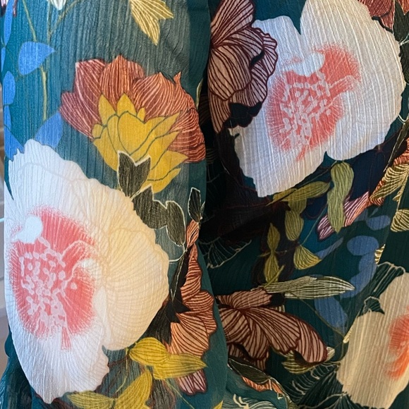 As U Wish Green and Pink Floral A-Line Dress with Ruffled Sleeves - Picture 11 of 11